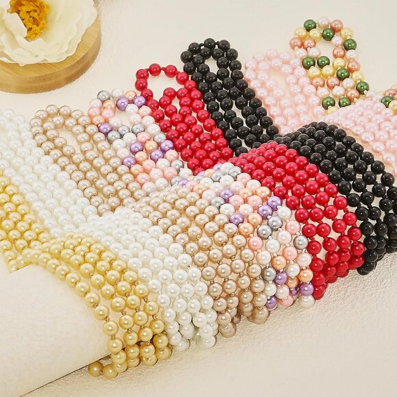 Vintage-Inspired 60” Faux Pearl Necklace with Dangle Beads - Hypoallergenic - Picture 6 of 7